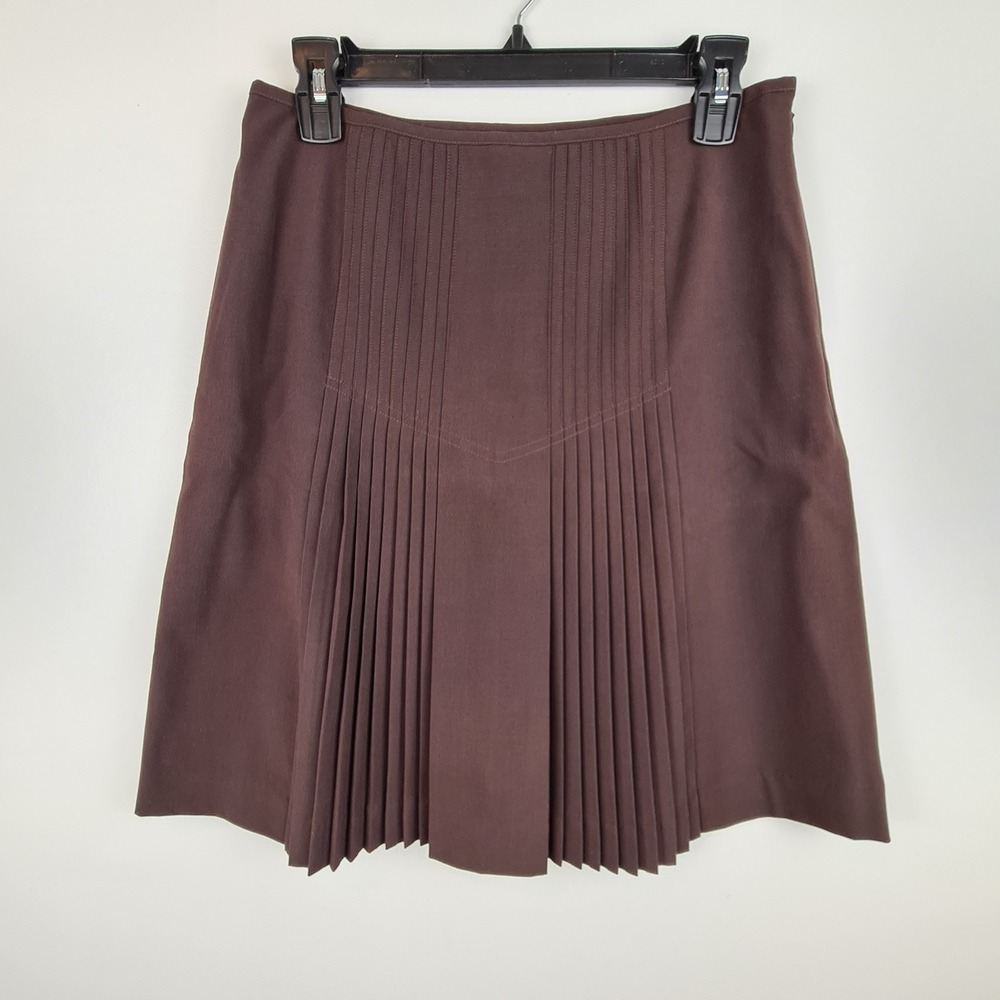 Worthington Works Brown Pleated A-Line Skirt Womens Size 6 Office Career Stretch